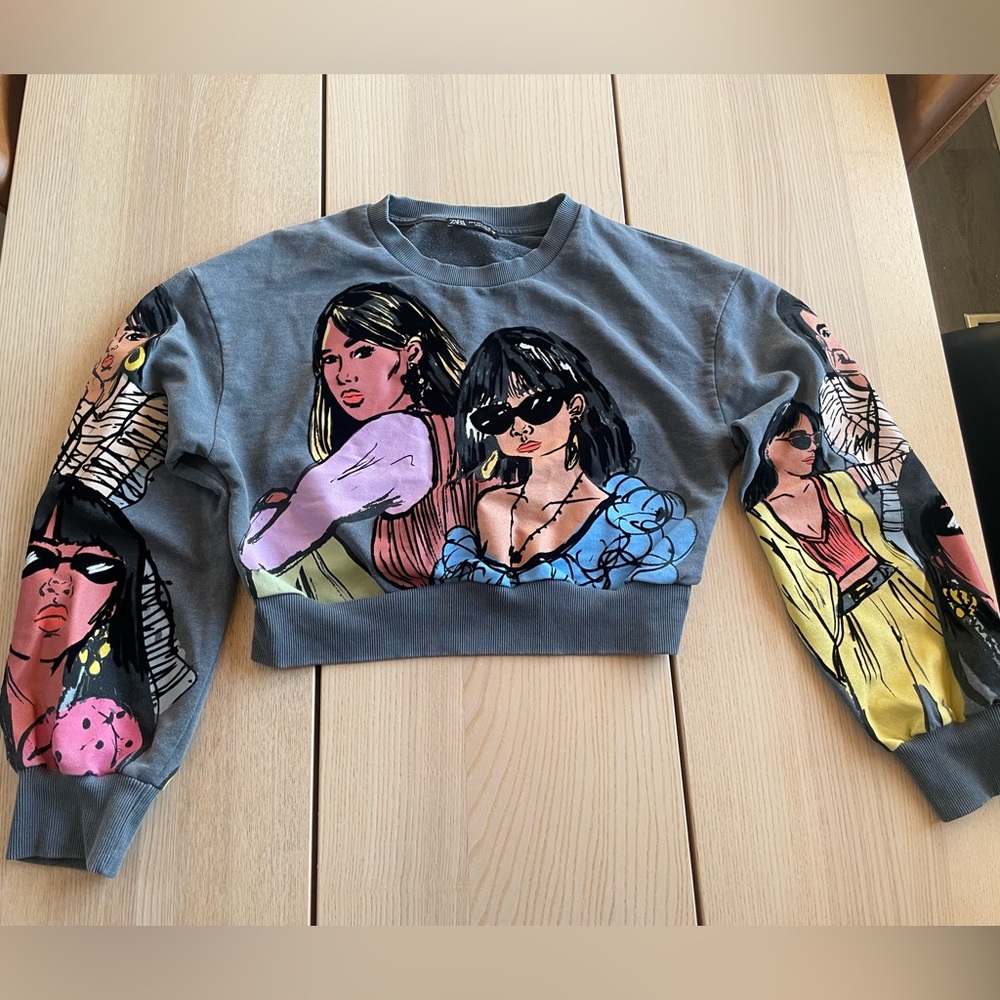 Zara Graphic Cropped Sweatshirt small, small graphic sweater zara ladies